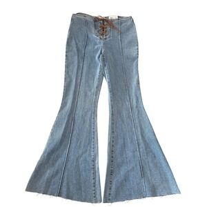 Y2K Lace Up Flare Jeans Festival Coastal Cowgirl Bellbottom Boho Size 29 NWT